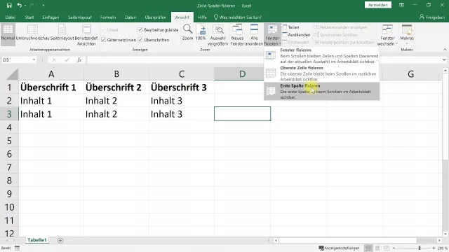 Zeilen und Spalten fixieren/einfrieren – Excel-Tutorial