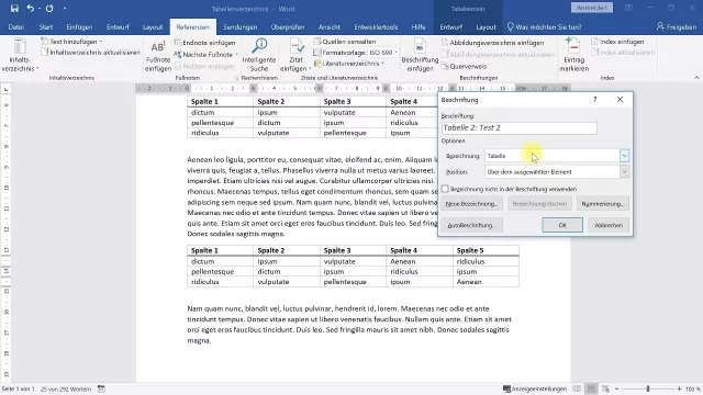 Tabellenverzeichnis erstellen – Word-Tutorial