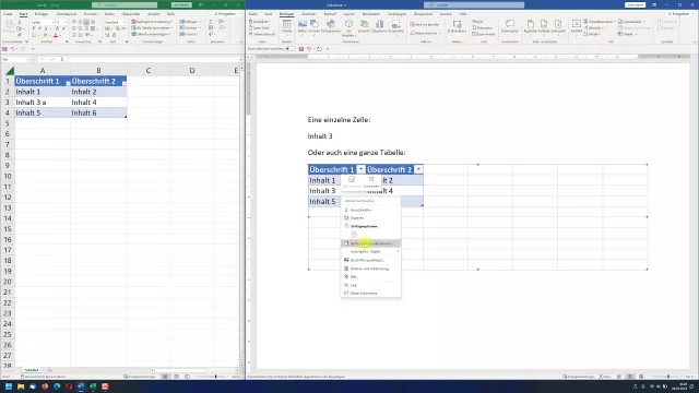 Excel-Tabelle oder -Inhalt in Word-Dokument einbinden und verknüpfen – Word-Excel-Tutorial