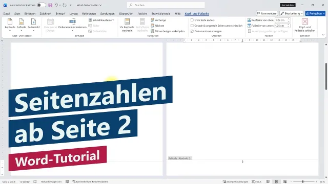 Wie fügt man Seitenzahlen ab Seite 2 in Word ein?