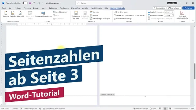 Wie fügt man Seitenzahlen ab Seite 3 in Word ein?