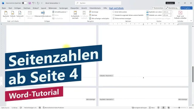 Wie fügt man Seitenzahlen ab Seite 4 in Word ein?