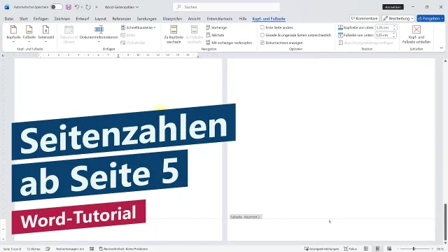 Wie fügt man Seitenzahlen ab Seite 5 in Word ein?