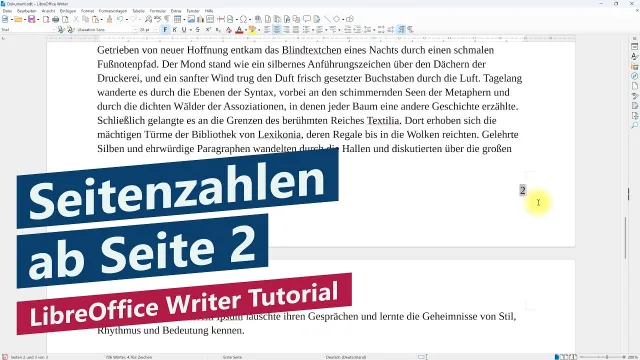 Seitenzahlen erst ab Seite 2 – LibreOffice Writer Tutorial