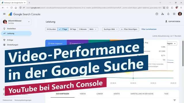 YouTube-Konto mit Google Search Console verknüpfen – Weitere Statistiken zur Performance der Videos
