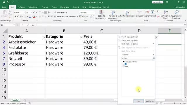 Sortieren und Filtern – Excel-Tutorial