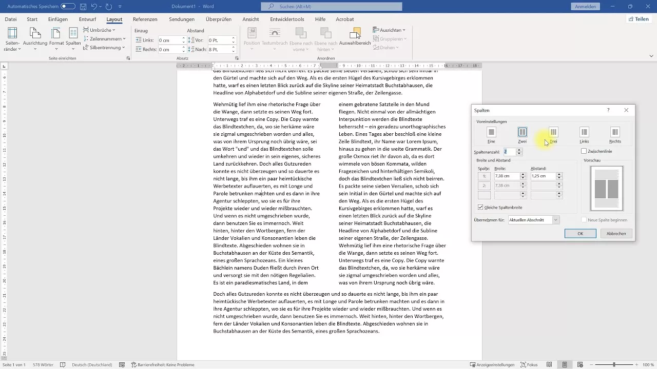 Zweispaltiges Layout erstellen (Dokument in mehrere Spalten aufteilen) – Word-Tutorial