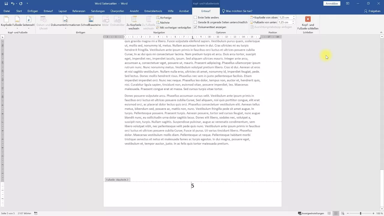 Seitenzahlen ab Seite 5 – Word-Tutorial
