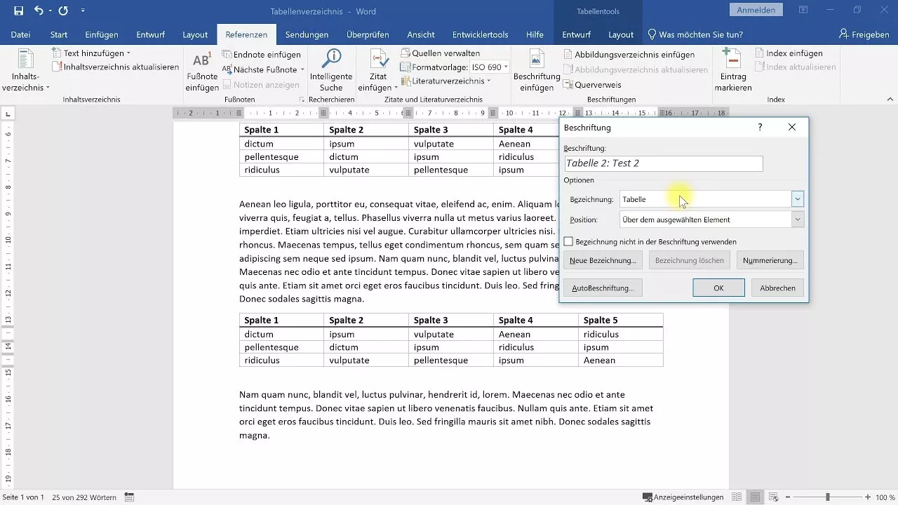 Tabellenverzeichnis erstellen – Word-Tutorial