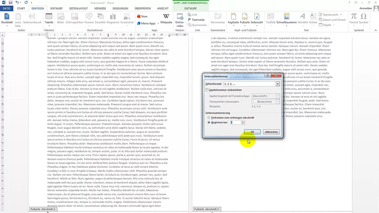 Seitenzahlen erst ab Seite X – Word-Tutorial