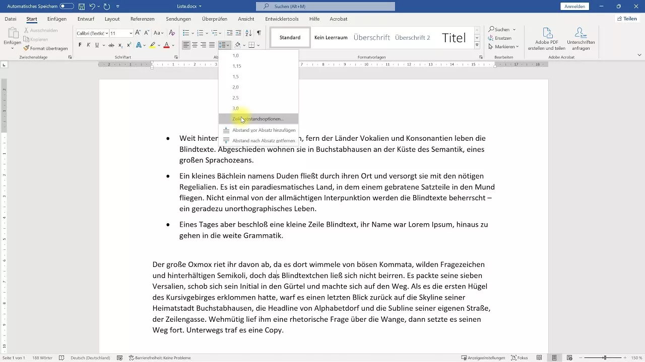 Abstand von Listenpunkten anpassen (Zeilenabstand Listenabsatz erhöhen) – Word-Tutorial