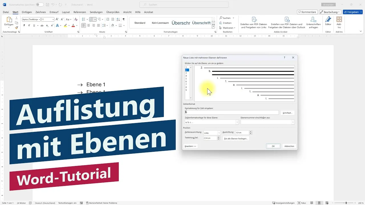 Individuelle Liste mit mehreren Ebenen – Word-Tutorial (Microsoft 365)