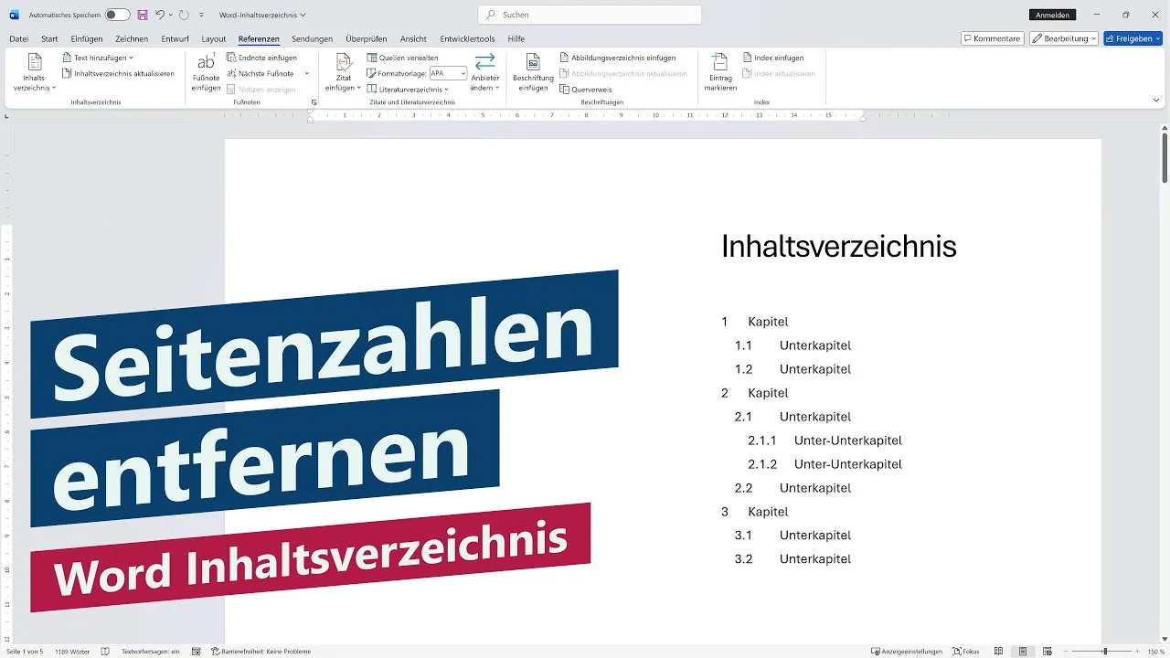 Word Inhaltsverzeichnis: Seitenzahlen entfernen – Tutorial, Anleitung