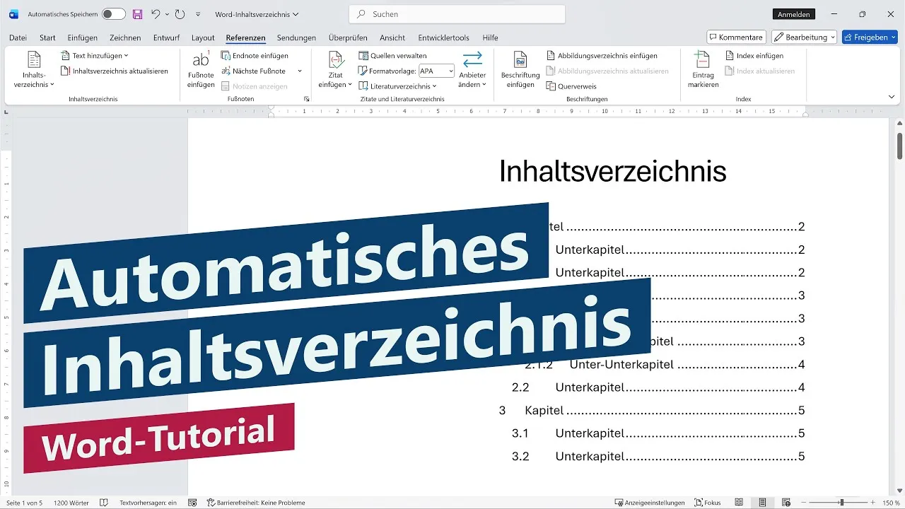 Wie erstellt man ein Inhaltsverzeichnis in Word?