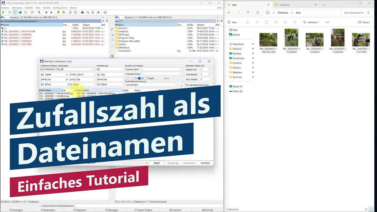 Dateien & Fotos mit Zufallszahl umbenennen – Total Commander Mehrfach-Umbenenn-Tool Tutorial