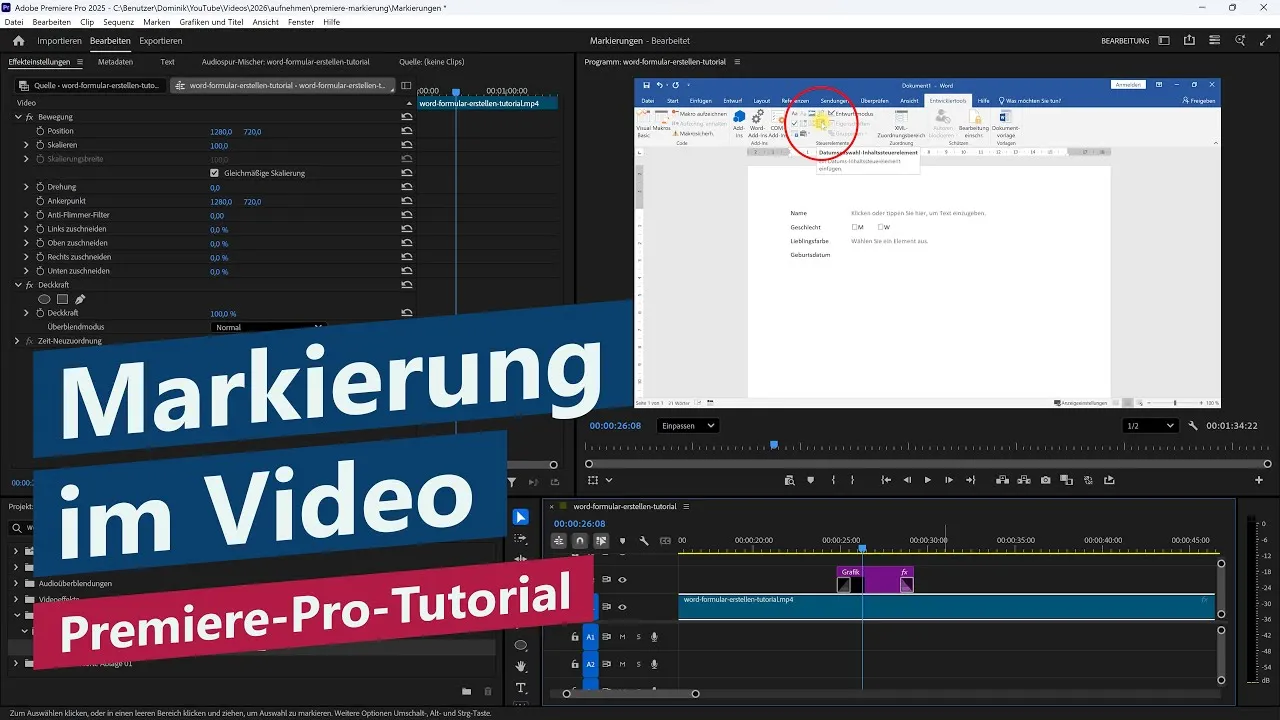 Markierung erstellen und Fokus setzen mit rotem Rahmen – Premiere-Pro-Tutorial