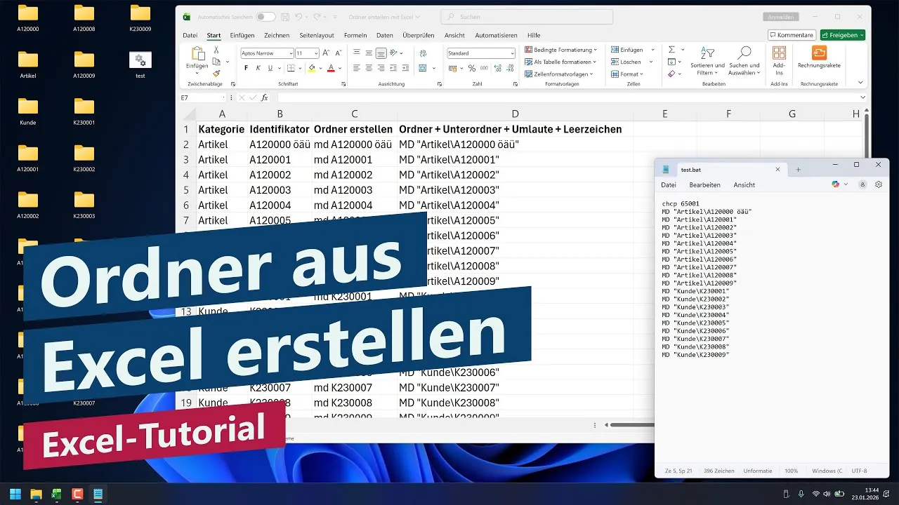 Ordner erstellen aus Datenliste (inklusive Leerzeichen, Umlauten und Unterordnern) – Excel-Tutorial