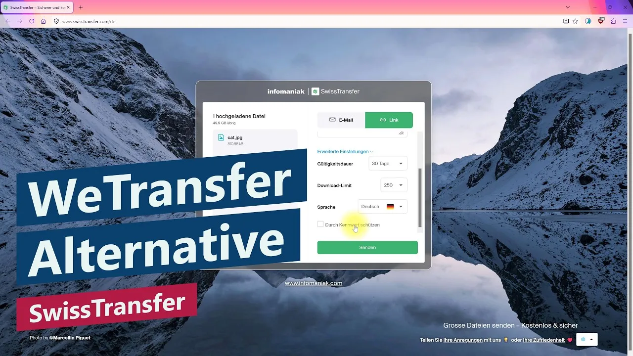 SwissTransfer – WeTransfer-Alternative zum Versenden von großen Dateien (50 GB, 30 Tage Speicherung)