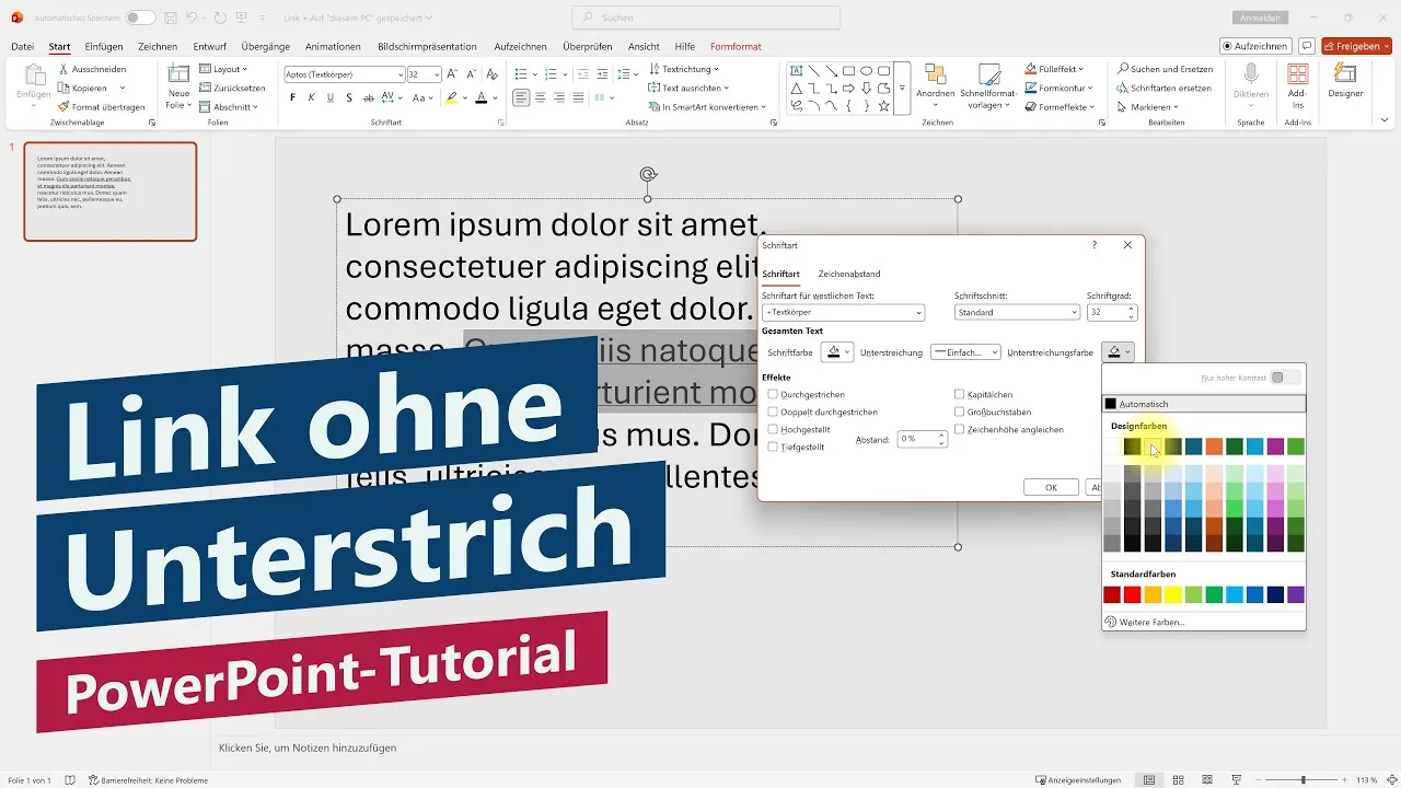Unterstrich in Link entfernen – PowerPoint-Tutorial