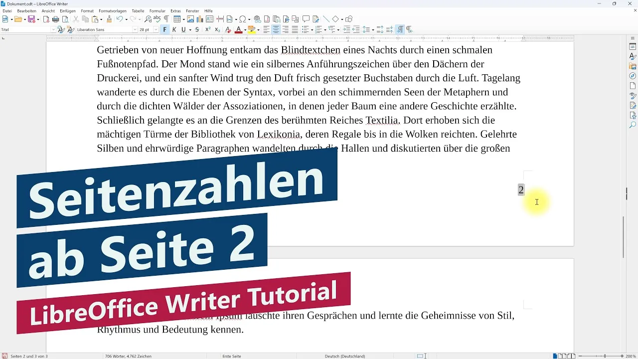 Seitenzahlen erst ab Seite 2 – LibreOffice Writer Tutorial