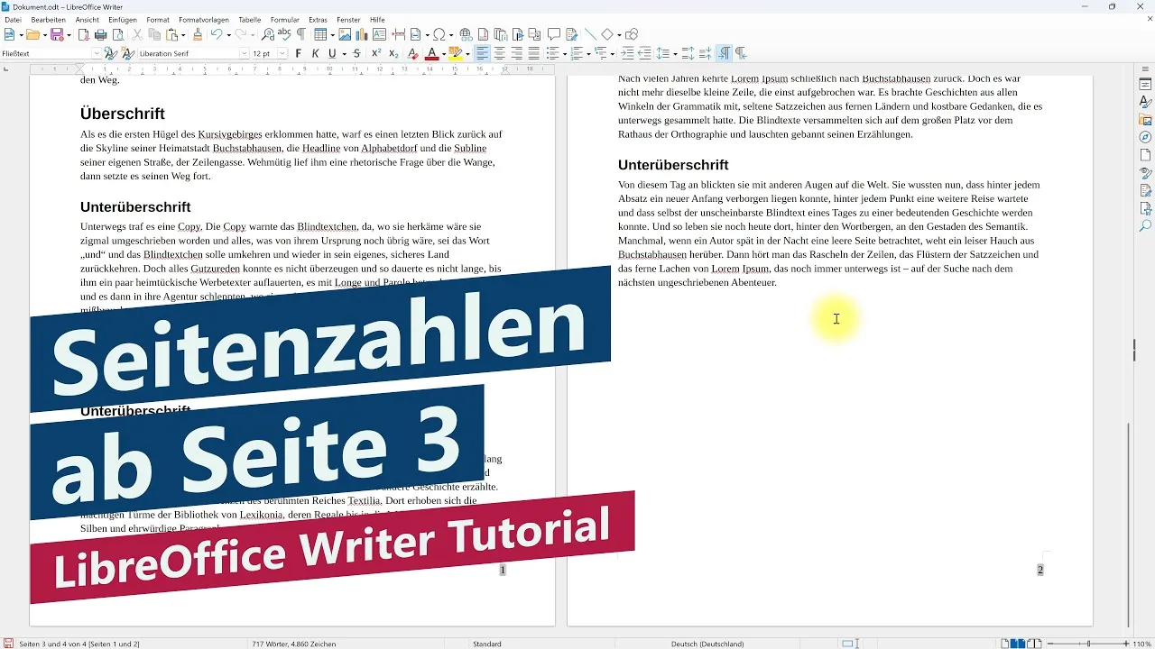 Seitenzahlen erst ab Seite 3 – LibreOffice Writer Tutorial