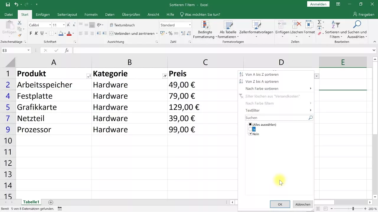 Sortieren und Filtern – Excel-Tutorial