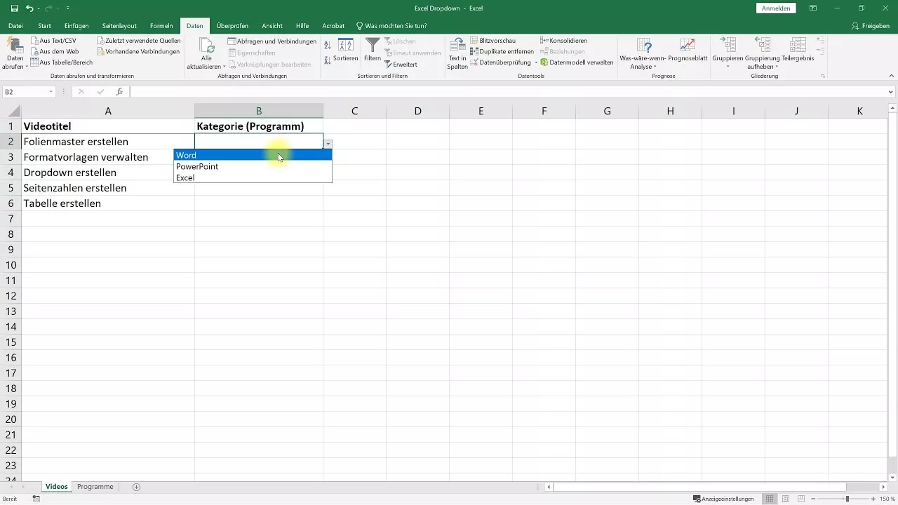 Dropdown-Liste erstellen – Excel-Tutorial