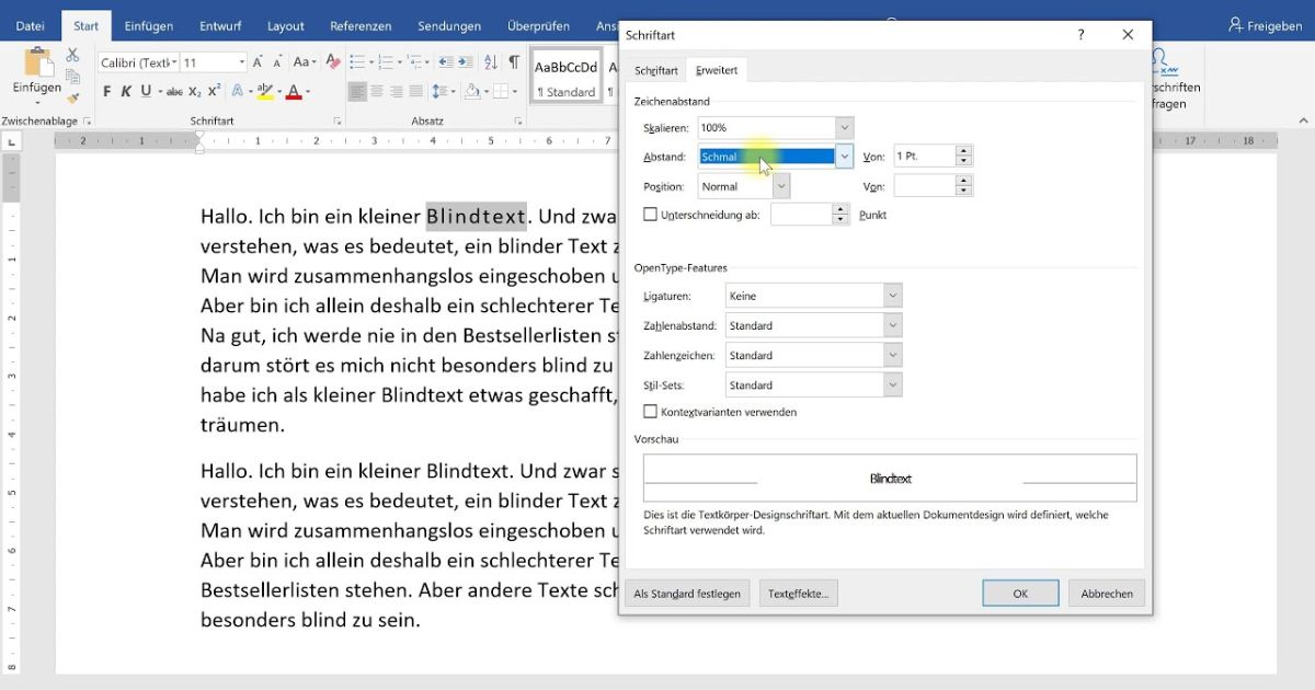 Zeichenabstand verändern (Buchstabenabstand verkleinern oder vergrößern) – Word-Tutorial