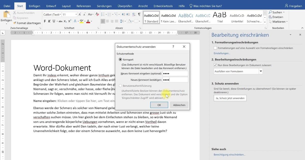word datei mit passwort schützen