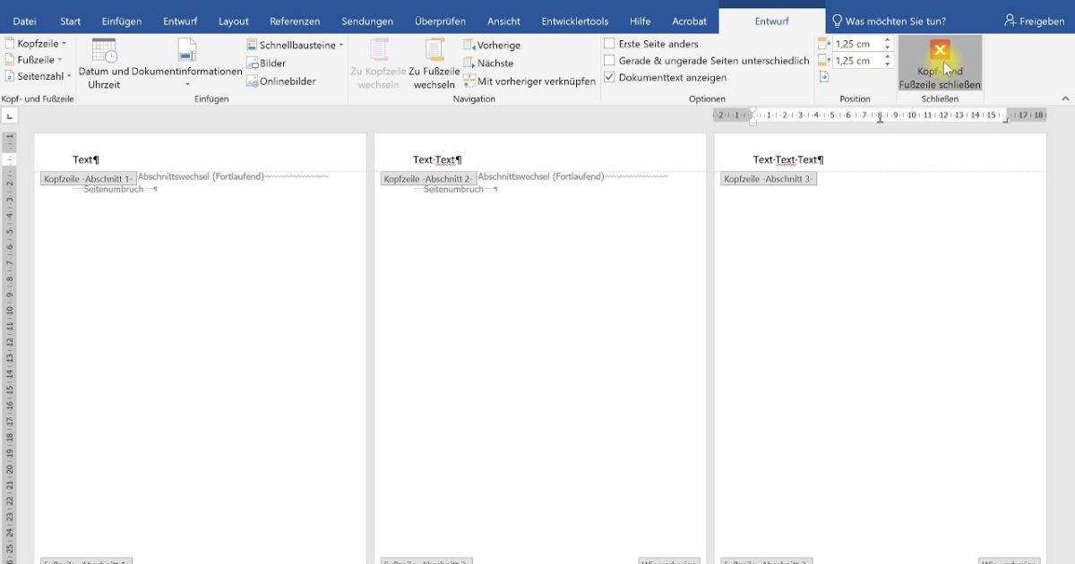 Kopfzeile und Fußzeile für jede Seite anders WordTutorial
