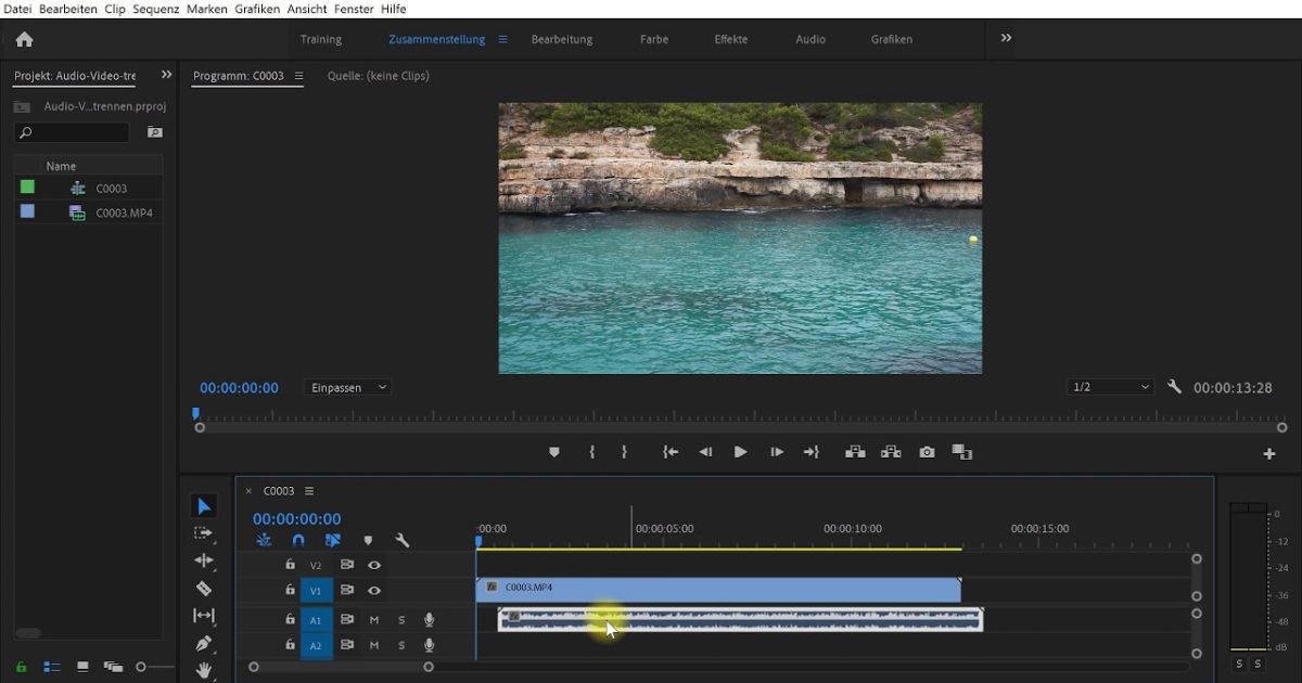 Audio von Video trennen (Verbindung aufheben oder erstellen) Premiere