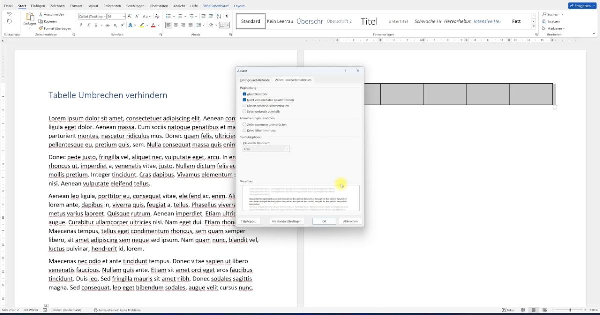 Umbruch in Tabelle entfernen und verhindern WordTutorial