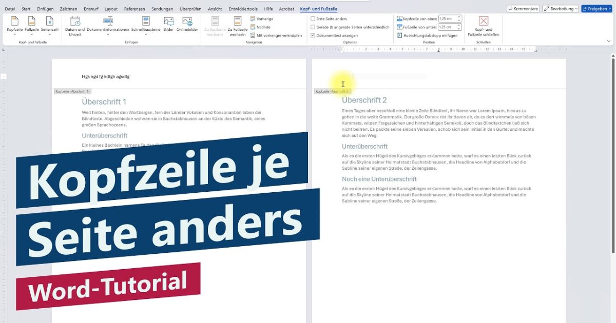 Kopfzeile für jede Seite unterschiedlich (geht auch mit Fußzeile