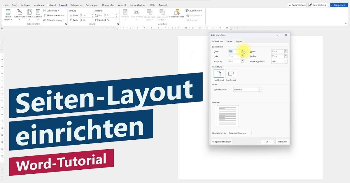 Seite einrichten: Format, Layout, Ausrichtung, Spalten und Ränder ...